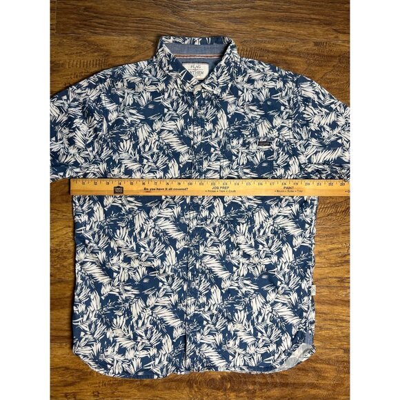 Flag & Anthem Men's Size Med Front Pocket Leaf Pattern Hawaiian Cotton Shirt - Picture 9 of 10